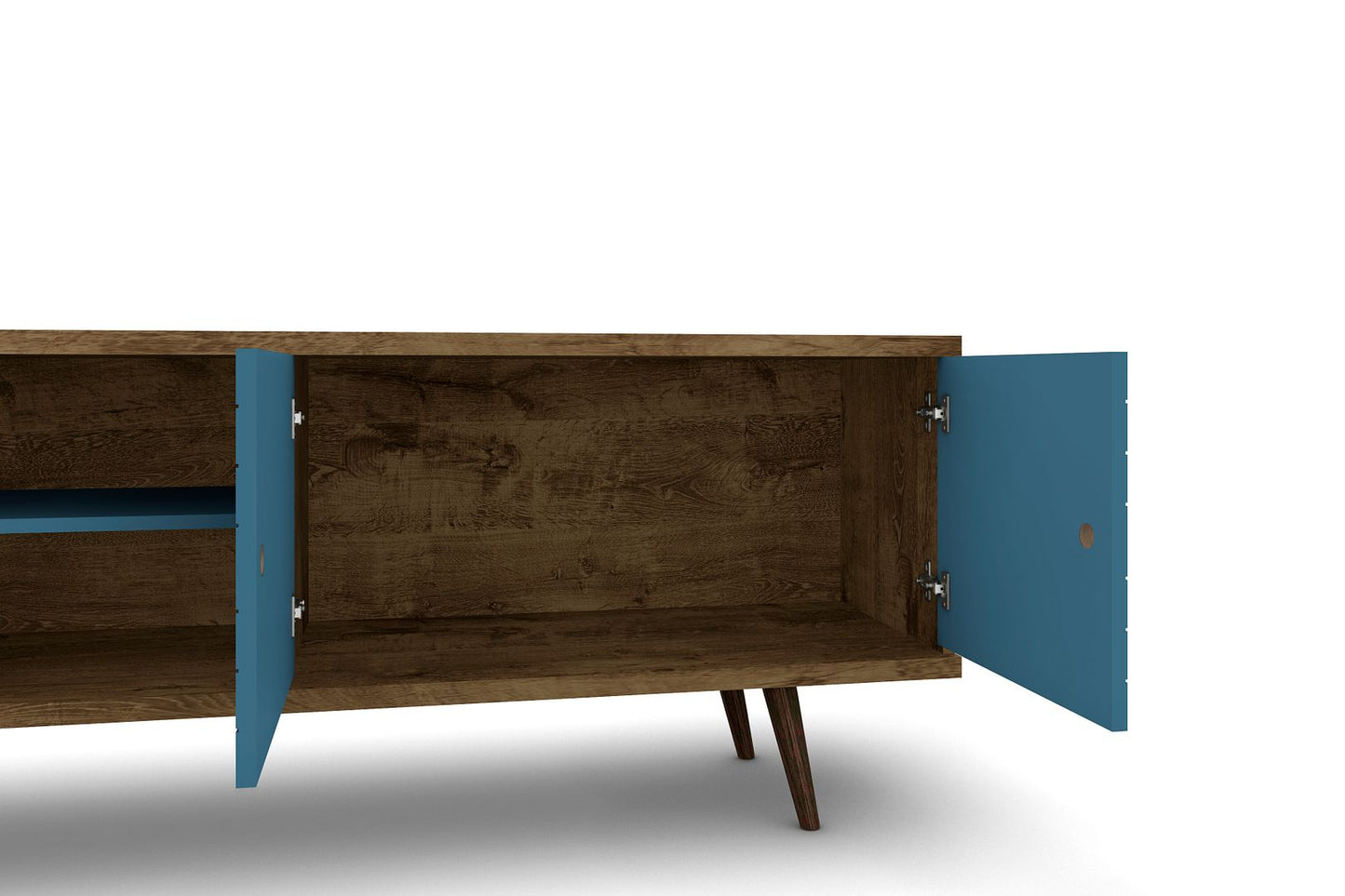 Manhattan Comfort Liberty 62.99 Mid-Century Modern TV Stand and Panel with Solid Wood Legs in Rustic Brown and Aqua Blue | TV Stands | Modishstore-2