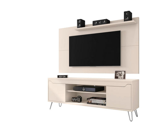 Manhattan Comfort Baxter 62.99 Mid-Century Modern TV Stand and Liberty Panel with Media and Display Shelves in Off White | TV Stands | Modishstore