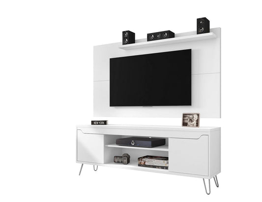 Manhattan Comfort Baxter 62.99 Mid-Century Modern TV Stand and Liberty Panel with Media and Display Shelves in White | TV Stands | Modishstore
