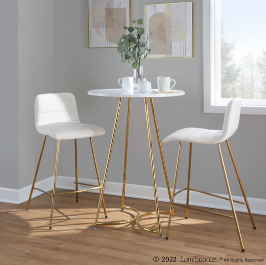 Marco Contemporary Fixed-Height Counter Stool in Gold Metal and White Faux Leather By LumiSource - Set of 2 | Counter Stools | Modishstore