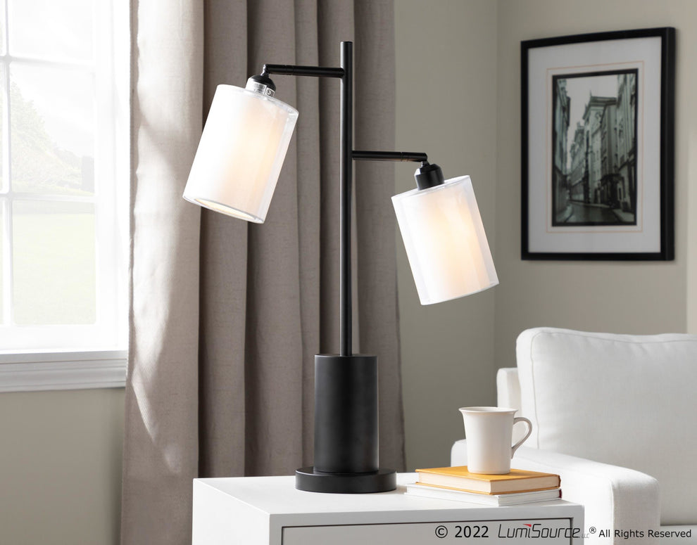 Cannes Contemporary Table Lamp in Black Metal with White Shades By LumiSource | Table Lamps | Modishstore
