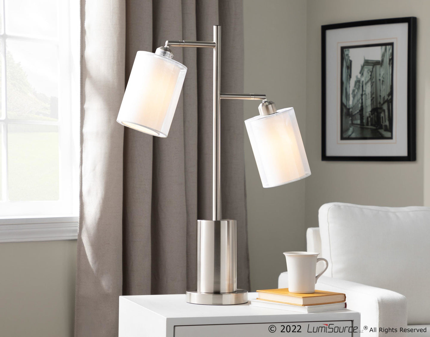 Cannes Contemporary Table Lamp in Black Metal with White Shades By LumiSource | Table Lamps | Modishstore - 12