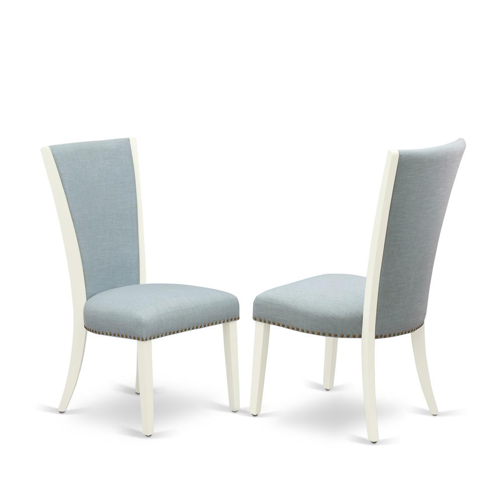 A Dining Room Table Set Of 2 Great Kitchen Dining Chairs With Linen Fabric Baby Blue Color And A Stunning 12" Butterfly Leaf Rectangle Kitchen Table With Linen White By East West Furniture | Dining Sets | Modishstore - 2