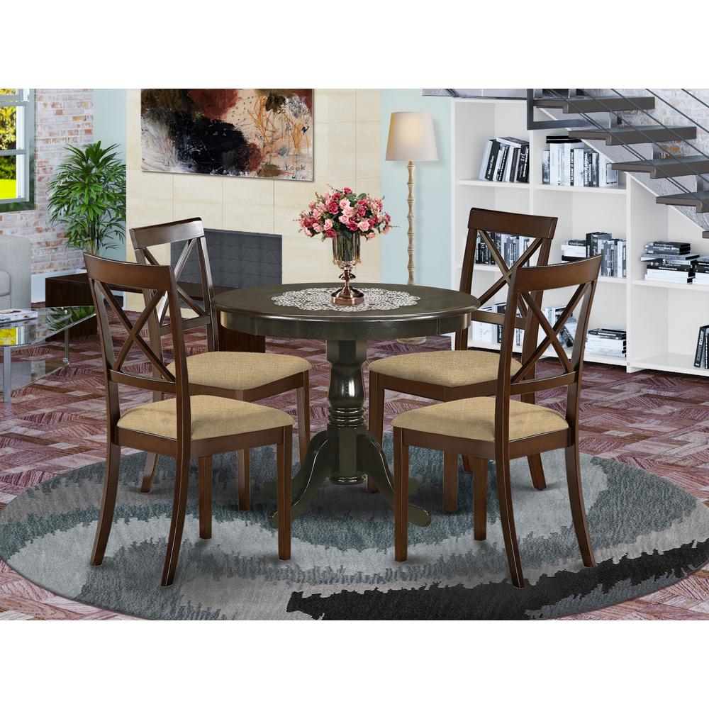 5 Pc Small Kitchen Table And Chairs Set-Round Table And 4 Chairs For Dining Room By East West Furniture - Anbo5-Cap-C | Dining Sets | Modishstore - 2