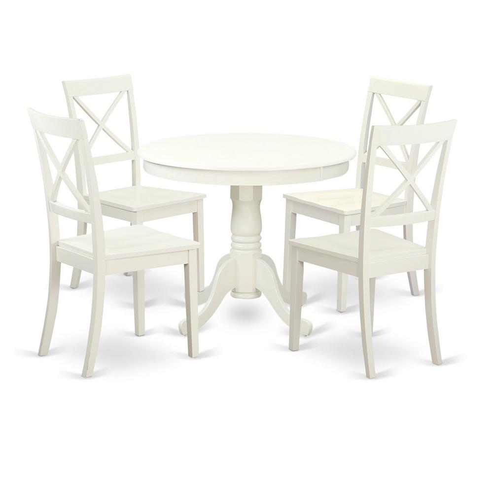 5 Pc set with a Table and 4 Wood Dinette Chairs Having Linen White By East West Furniture | Dining Sets | Modishstore