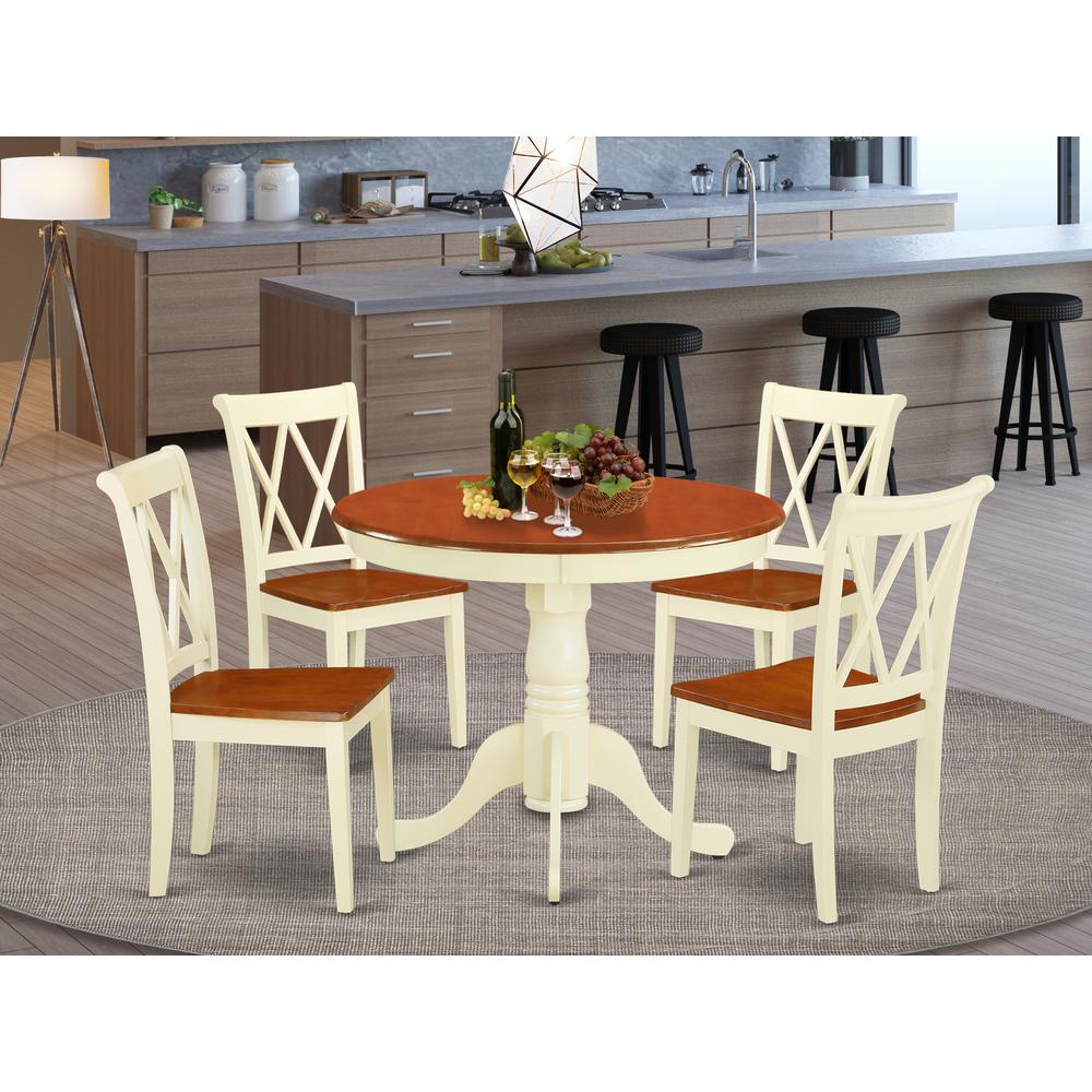 Dining Room Set Buttermilk & Cherry ANCL5-BMK-W By East West Furniture | Dining Sets | Modishstore