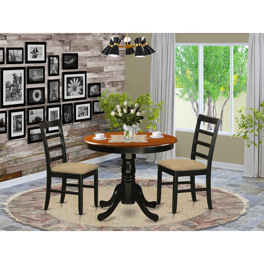 Dining Furniture Set - 3 Pcs With 2 Linen Chairs In Black And Cherry By East West Furniture | Dining Sets | Modishstore - 2