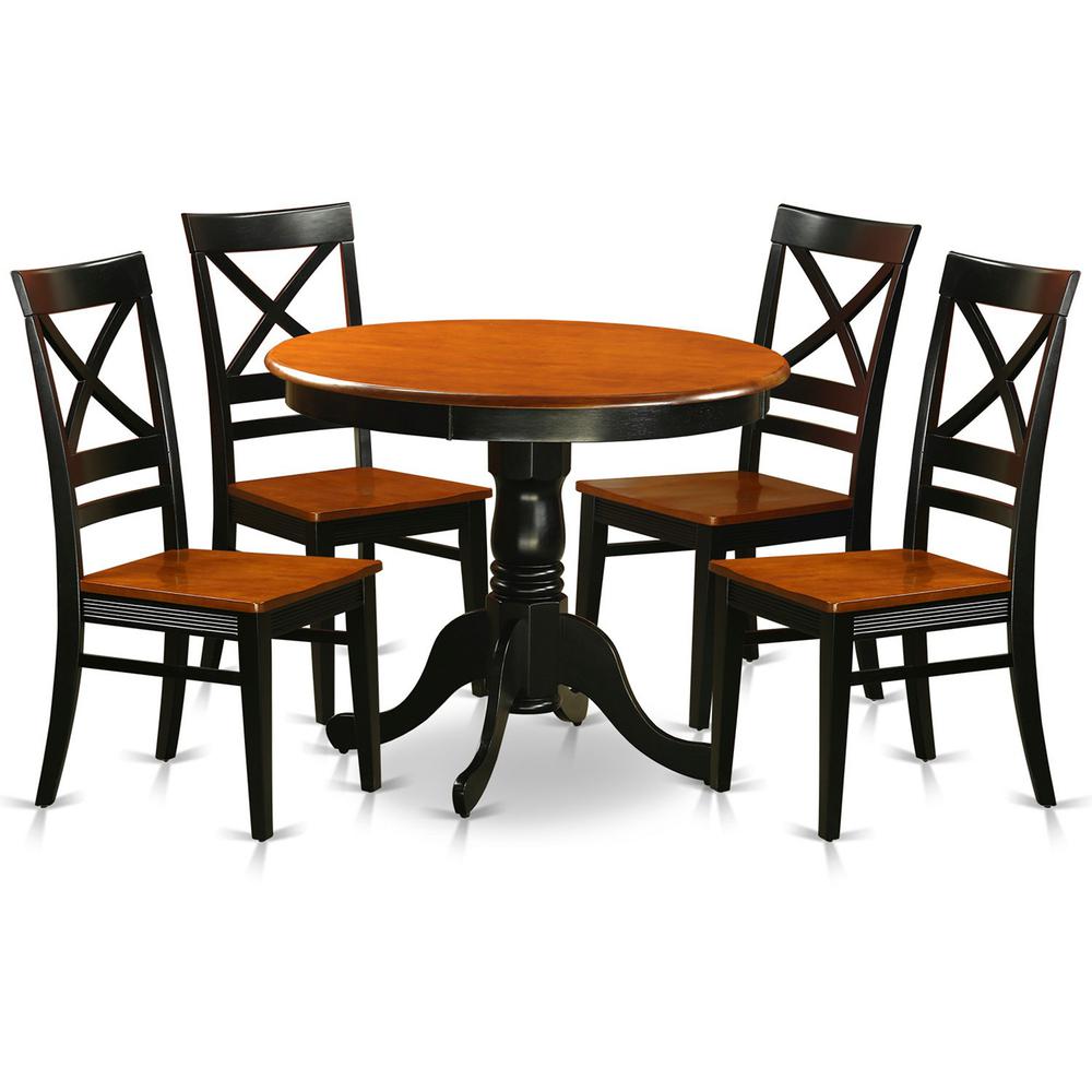 Dining Set - 5 Pcs With 4 Wood Chairs By East West Furniture - Anqu5-Blk-W | Dining Sets | Modishstore - 2