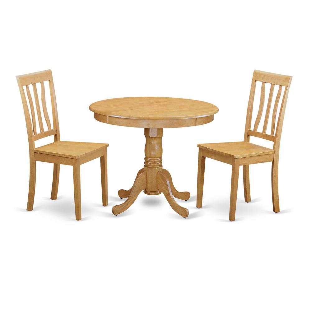 3 Pc Kitchen Table Set-Round Kitchen Table And 2 Dining Chairs By East West Furniture - Anti3-Oak-W | Dining Sets | Modishstore - 2