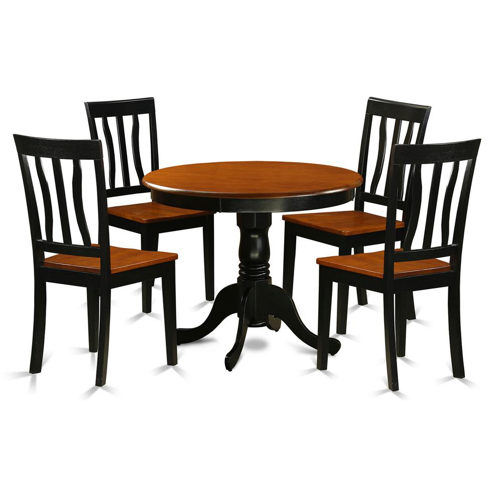Dining Set - 5 Pcs With 4 Wood Chairs By East West Furniture - Anti5-Blk-W | Dining Sets | Modishstore - 2