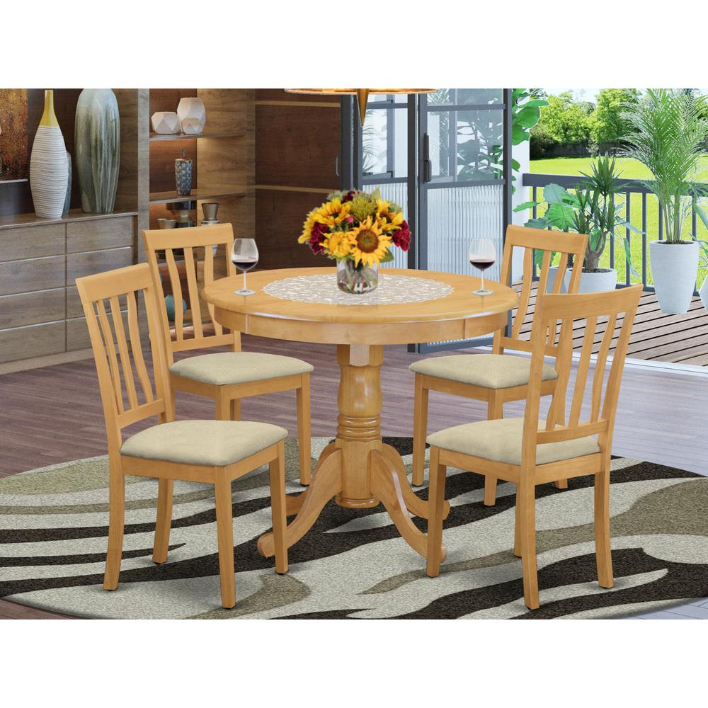 5 Pc Kitchen Nook Dining Set-Small Kitchen Table And 4 Dining Chairs By East West Furniture - Anti5-Oak-C | Dining Sets | Modishstore - 2