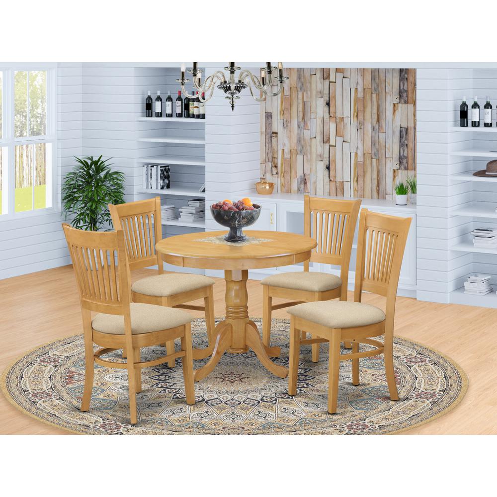 5 Pc Dining Room Set - Dining Table And 4 Dining Chairs By East West Furniture - Anva5-Oak-C | Dining Sets | Modishstore - 2
