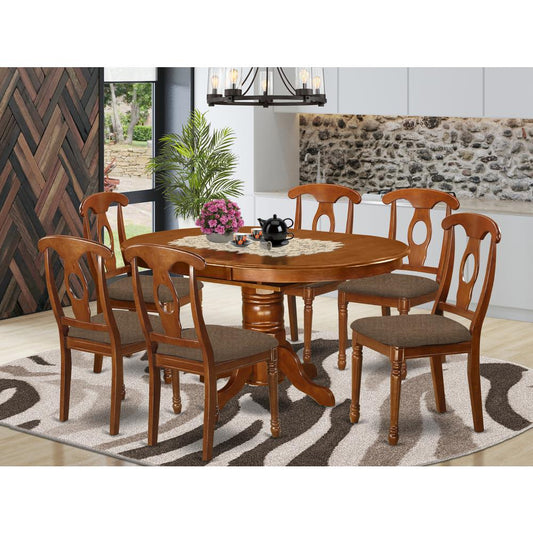 7 Pc Dinette Table With Leaf And 6 Fabric Seat Chairs In Saddle Brown . By East West Furniture | Dining Sets | Modishstore