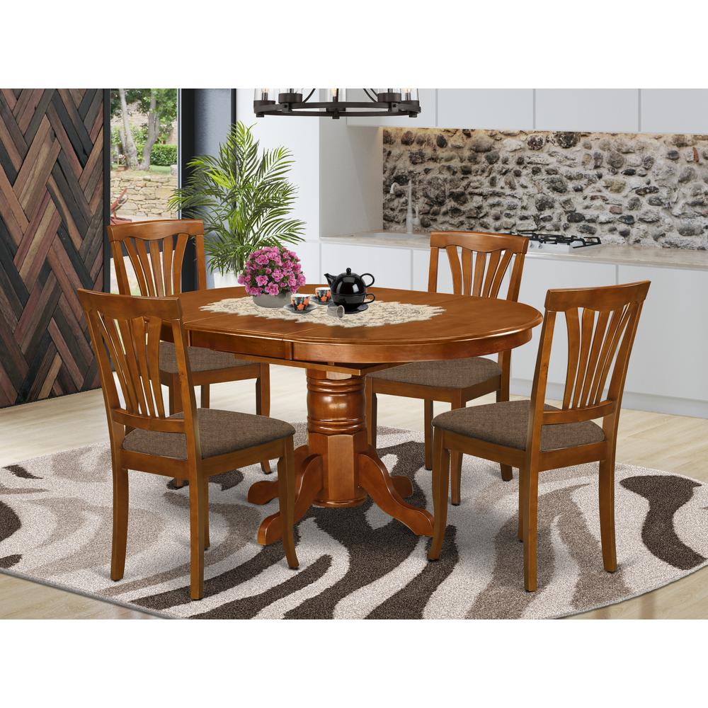 5 Pc Set Dinette Table Featuring Leaf And 4 Fabric Dinette Chairs In Saddle Brown By East West Furniture | Dining Sets | Modishstore
