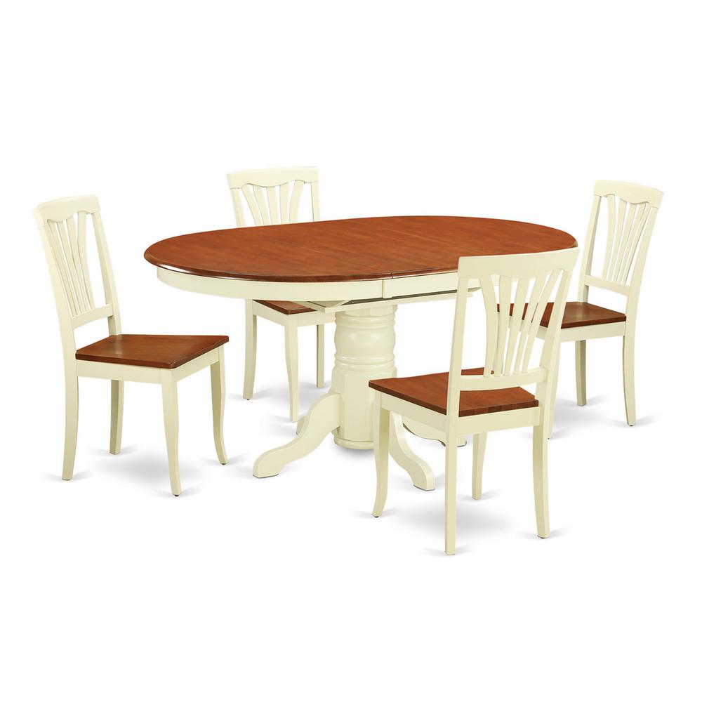 5 Pc Dinette Table With Leaf And 4 Wood Seat Chairs In Buttermilk And Cherry. By East West Furniture | Dining Sets | Modishstore - 2