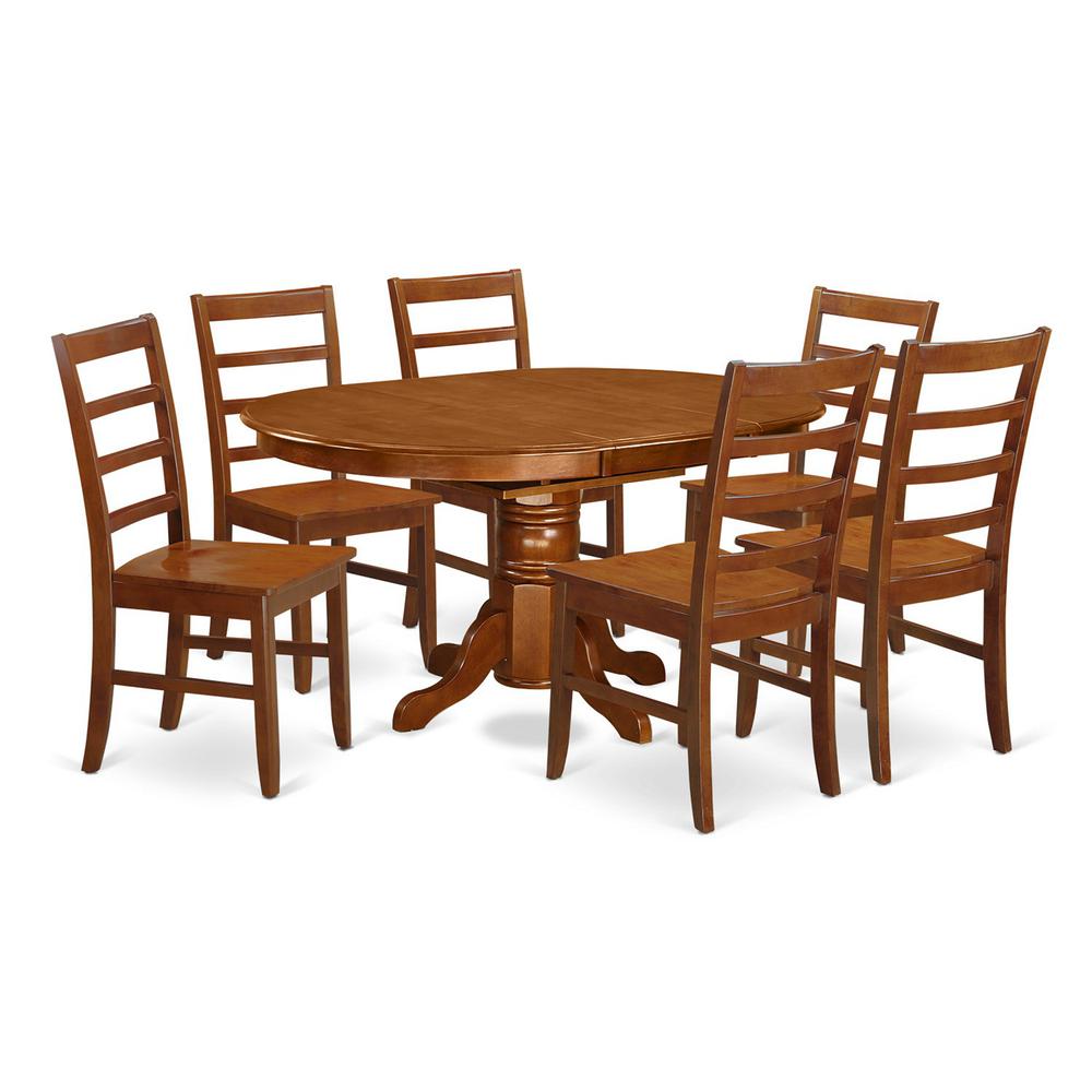 7 Pc Set Avon Table With Leaf And 6Hard Wood Kitchen Chairs In Saddle Brown By East West Furniture | Dining Sets | Modishstore - 2