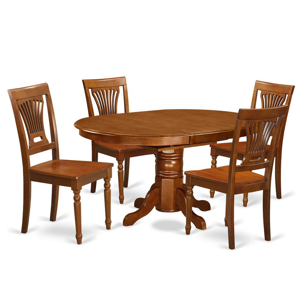5 Pc Avon Dining Table Featuring Leaf And 4 Hard Wood Chairs In Saddle Brown . By East West Furniture | Dining Sets | Modishstore - 2
