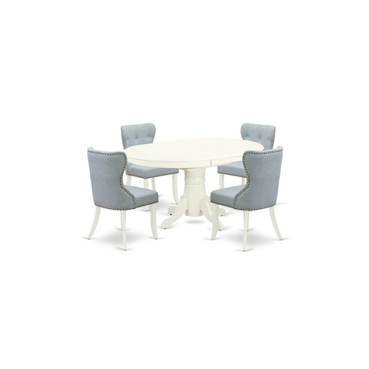 A Dining Room Table Set Of 4 Excellent Parson Chairs With Blue Color And  Kitchen Table With Linen White By East West Furniture | Dining Sets | Modishstore