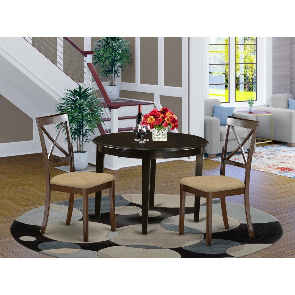 Bost3-Cap-C 3 Pc Small Kitchen Table Set-Round Table And 2 Dining Chairs By East West Furniture | Dining Sets | Modishstore - 2