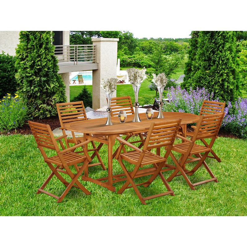 Wooden Patio Set Natural Oil BSBS7CANA By East West Furniture | Outdoor Dining Sets | Modishstore