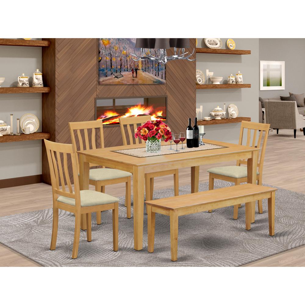 Caan6-Oak-C 6 Pc Table And Chair Set - Kitchen Table And 4 Kitchen Chairs Plus Wooden Bench By East West Furniture | Dining Sets | Modishstore - 2