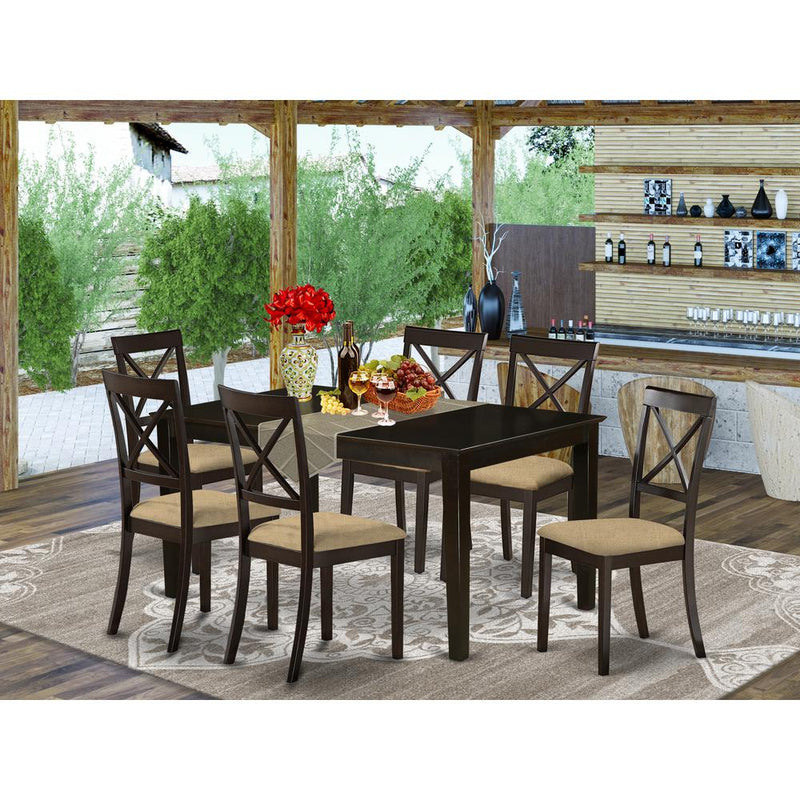 7 Pc Dining Set-Dining Table And 6 Linen Seat Dining Chairs By East West Furniture | Dining Sets | Modishstore