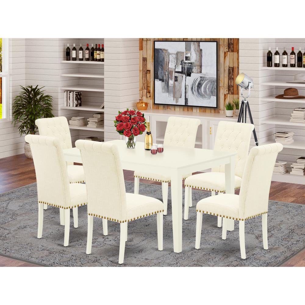 Dining Room Set Linen White CABR7-LWH-02 By East West Furniture | Dining Sets | Modishstore