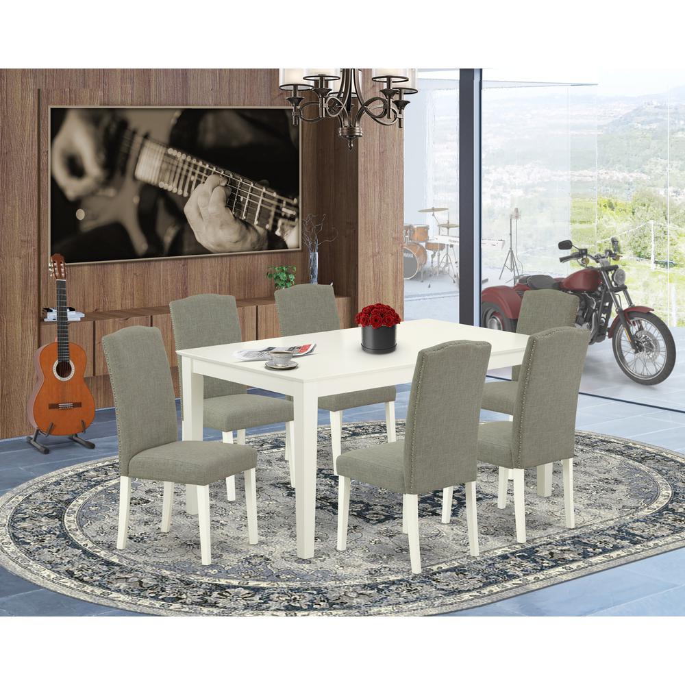 Dining Room Set Linen White CAEN7-LWH-06 By East West Furniture | Dining Sets | Modishstore