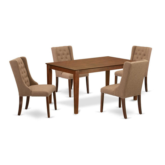 5-Pc Dinette Room Set Includes 1 Rectangular Dining Table And 4 Light Sable Linen Fabric Dining Room Chairs By East West Furniture | Dining Sets | Modishstore