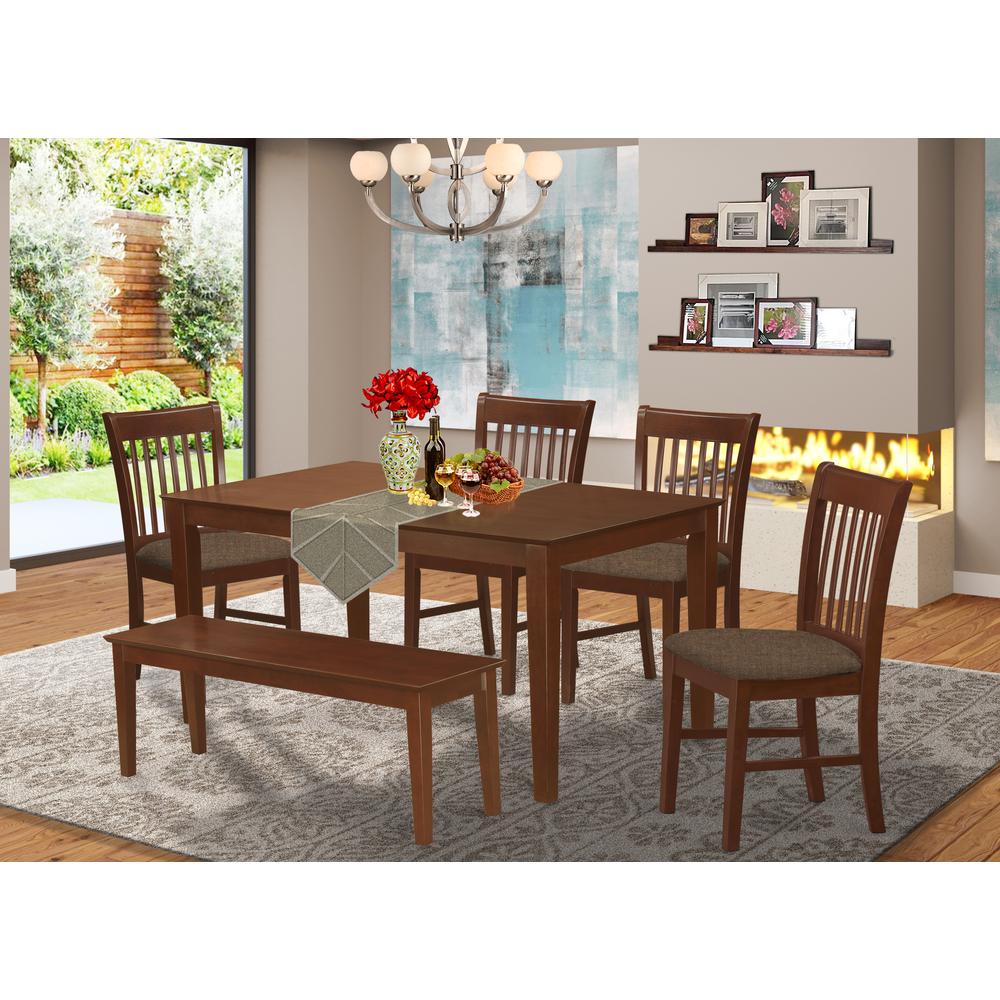 Cano6C-Mah-C 6-Pc Dining Table With Bench Set- Table And 4 Dining Chairs And Bench By East West Furniture | Dining Sets | Modishstore - 2