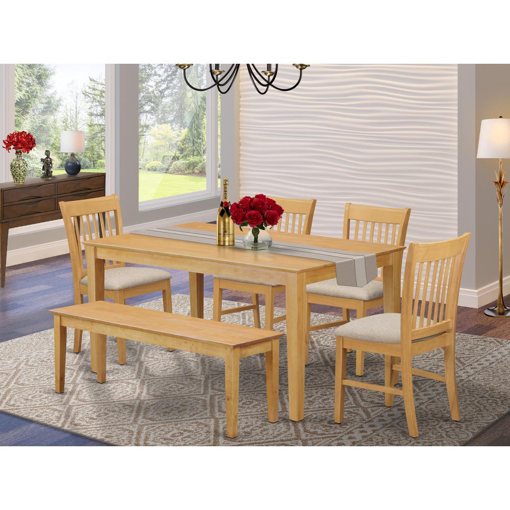 Cano6-Oak-C 6-Pc Dinette Set - Dinette Table And 4 Dining Chairs Coupled With Wooden Bench By East West Furniture | Dining Sets | Modishstore - 2