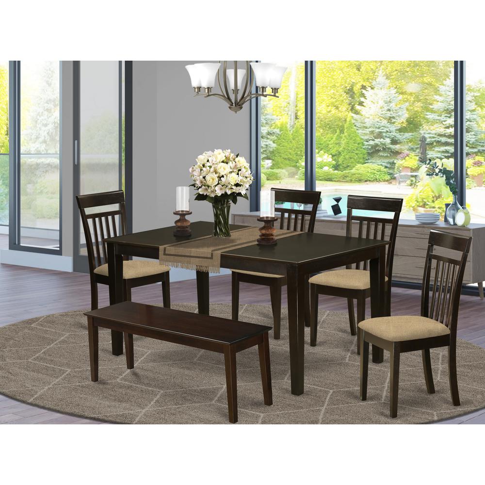 Cap6S-Cap-C 6 Pc Dining Room Set-Top Kitchen Table And 4 Kitchen Chairs Plus A Bench By East West Furniture | Dining Sets | Modishstore - 2