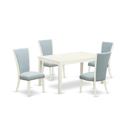 A Wooden Dining Table Set Of 4 Amazing Indoor Dining Chairs And Dining Table With Linen White Color By East West Furniture | Dining Sets | Modishstore