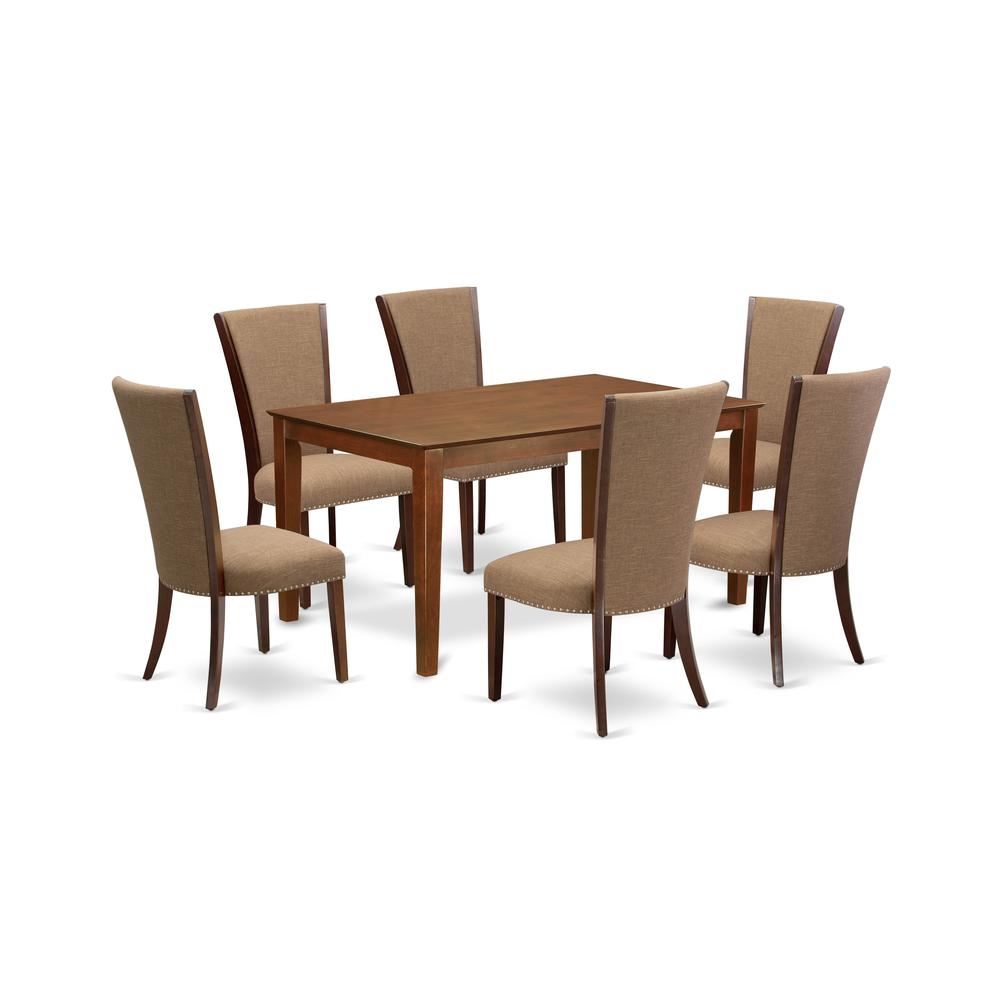 A Modern Dining Table Set Of 6 Wonderful Parson Chairs And Wood Table With Linen White Color By East West Furniture | Dining Sets | Modishstore - 4