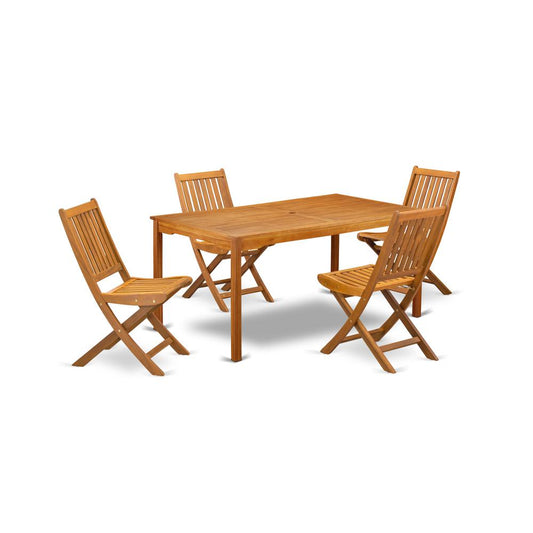 5-Pc Outdoor Coffee Table Set- 4 Outdoor Folding Chairs Slatted Back And Modern Coffee Table And Rectangle Top And Dining Tables By East West Furniture | Outdoor Dining Sets | Modishstore