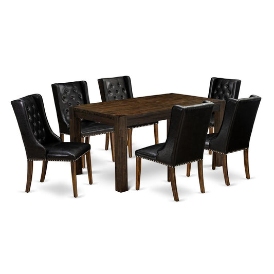7-Pc Kitchen Room Table Set 6 Black Linen Fabric Dining Chairs And Dining Tables By East West Furniture | Dining Sets | Modishstore