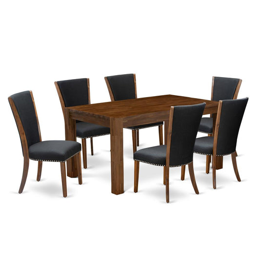 7-Pc Dining Room Table Set- 6 Kitchen Parson Chairs And Modern Kitchen Table - Black Linen Fabric Seat And High Chair Back - Antique Walnut Finish And Dining Tables By East West Furniture | Dining Sets | Modishstore