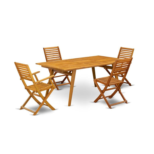5-Pc Outdoor Dining Set- 4 Patio Dining Chairs With Ladder Back And Outdoor Patio Dining Table And Rectangular Top With Wood 4 Legs - Natural Oil Finish By East West Furniture | Outdoor Dining Sets | Modishstore