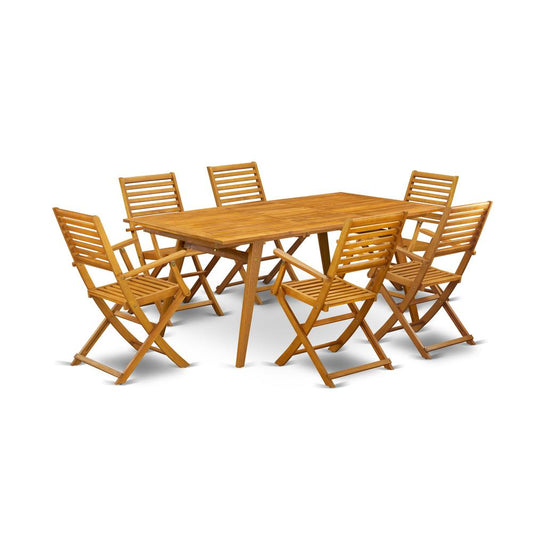 7-Pc Outdoor Patio Set- 6 Outdoor Arm Chairs Ladder Back And Outdoor Coffee Table And Rectangle Top And Dining Tables By East West Furniture | Outdoor Dining Sets | Modishstore