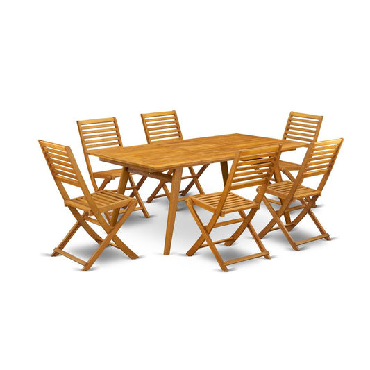 7-Piece Modern Table Set- 6 Foldable Chairs Ladder Back And Outdoor Coffee Table And Rectangle Top And Dining Tables By East West Furniture | Outdoor Dining Sets | Modishstore