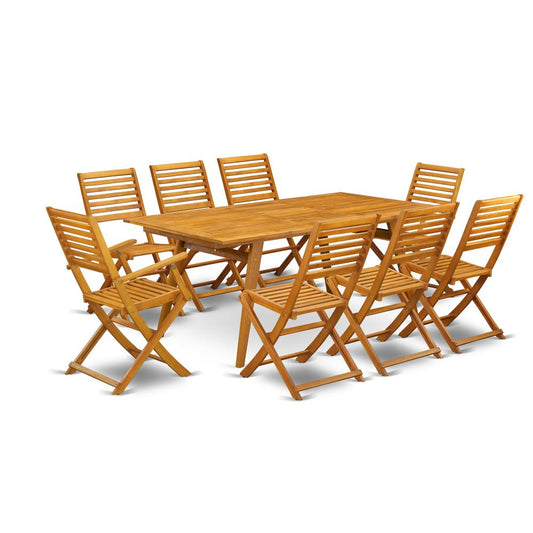 9-Pc Small Patio Set- 8 Lawn Chairs With Ladder Back And Modern Coffee Table And Rectangular Top With Wooden Legs - Natural Oil Finish By East West Furniture | Outdoor Dining Sets | Modishstore