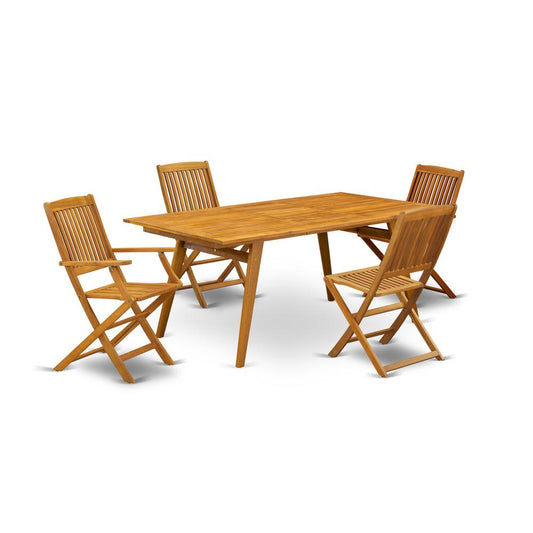 5-Piece Outdoor Set- 4 Fordable Chairs With Slatted Back And Modern Coffee Table And Rectangular Top With Wooden 4 Legs - Natural Oil Finish By East West Furniture | Outdoor Dining Sets | Modishstore