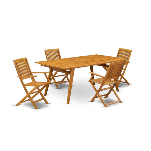5-Piece Outdoor Set- 4 Outdoor Dining Chairs Slatted Back And Small Table And Rectangle Top And Dining Tables By East West Furniture | Outdoor Dining Sets | Modishstore