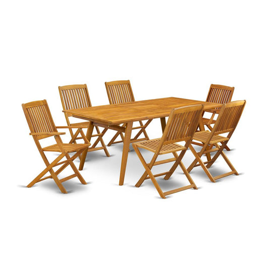 7-Pc Small Patio Set- 6 Coffee Chairs With Slatted Back And Outdoor Patio Dining Table And Rectangular Top With Wooden 4 Legs - Natural Oil Finish By East West Furniture | Outdoor Dining Sets | Modishstore