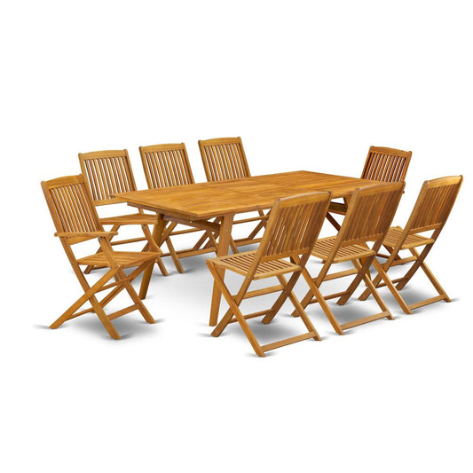 9-Piece Modern Table Set- 8 Arm Chairs With Slatted Back And Patio Table And Rectangular Top With Wooden 4 Legs â¬Œ Natural Oil Finish By East West Furniture | Outdoor Dining Sets | Modishstore