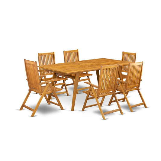 7-Piece Outdoor Dining Set- 6 Outdoor Chairs High Slatted Back And Outdoor Coffee Table And Rectangle Top And Dining Tables By East West Furniture | Outdoor Dining Sets | Modishstore