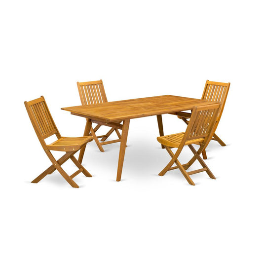 5-Piece Table Set- 4 Outdoor Chairs Slatted Back And Modern Coffee Table And Rectangular Top And Dining Tables By East West Furniture | Outdoor Dining Sets | Modishstore