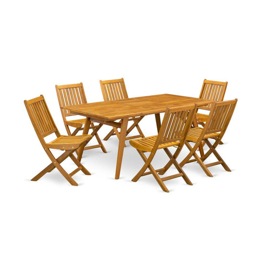 7-Piece Outdoor Set- 6 Foldable Chairs Slatted Back And Outdoor Table And Rectangle Top And Dining Tables By East West Furniture | Outdoor Dining Sets | Modishstore