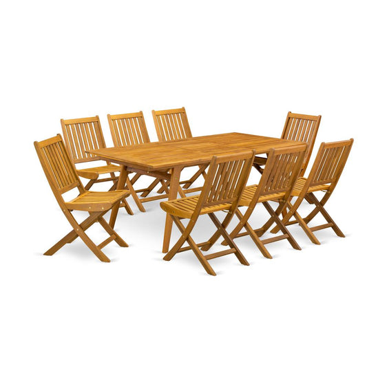 9-Pc Outdoor Table Set- 8 Outdoor Chairs Slatted Back And Modern Coffee Table And Rectangular Top And Dining Tables By East West Furniture | Outdoor Dining Sets | Modishstore