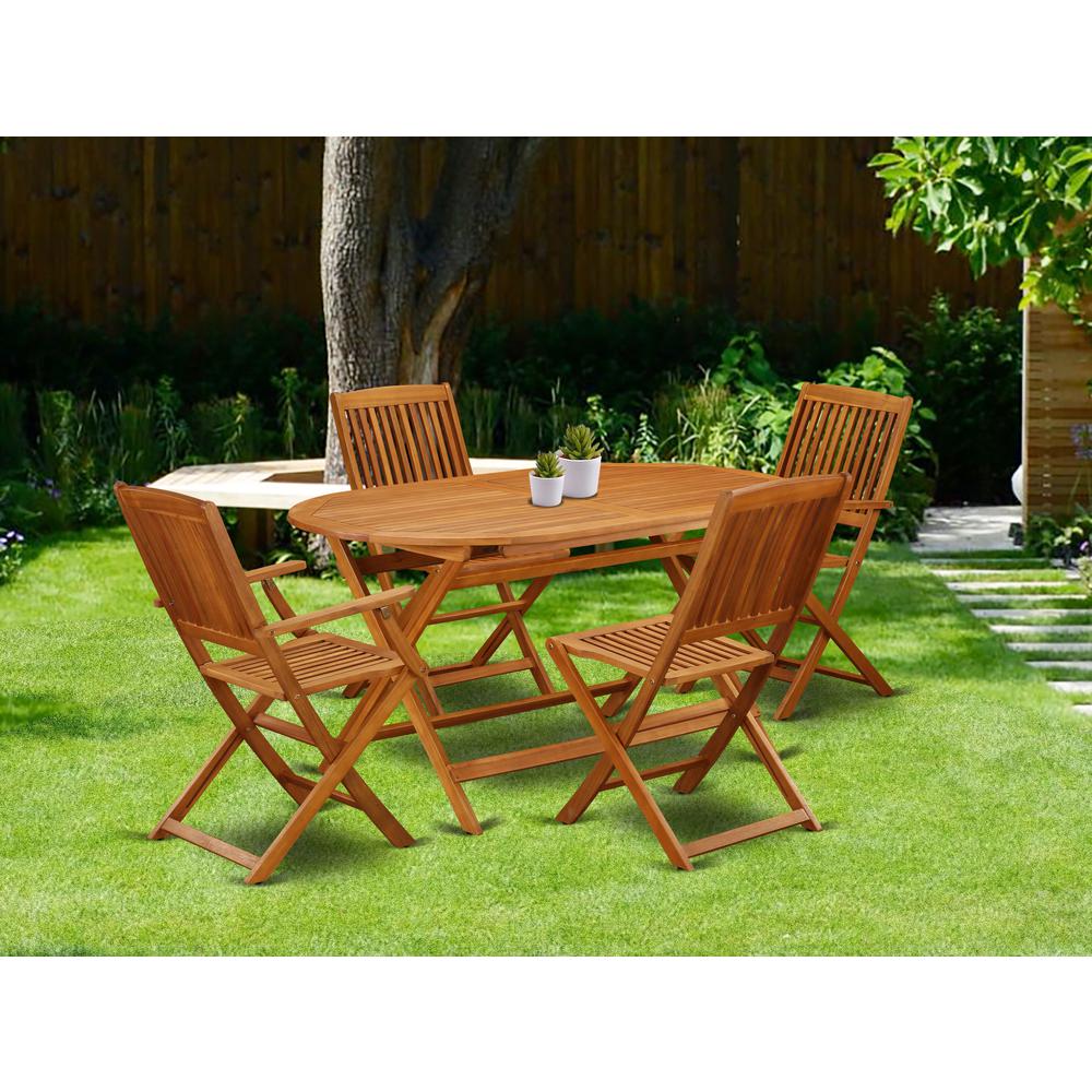 Wooden Patio Set Natural Oil DICM52CANA By East West Furniture | Outdoor Dining Sets | Modishstore